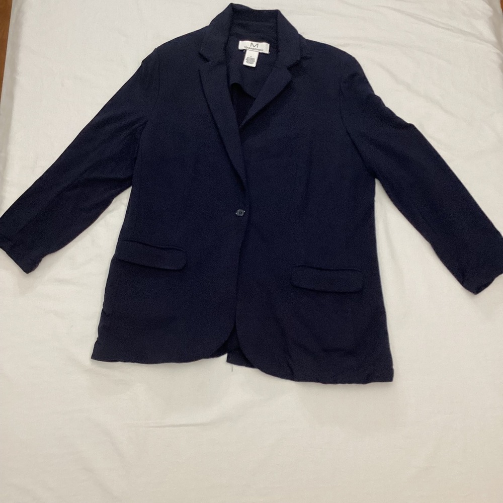 Magaschoni Women's Navy Blue Blazer Rayon Spandex Blend Size Large